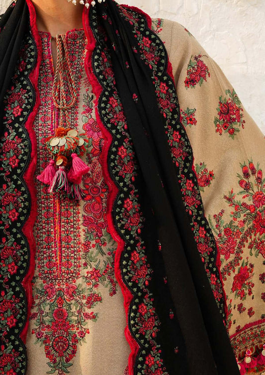 3 Piece Embroidered Dhanak Shirt with Embroidered Dhanak Shawl - HR 690 - Back