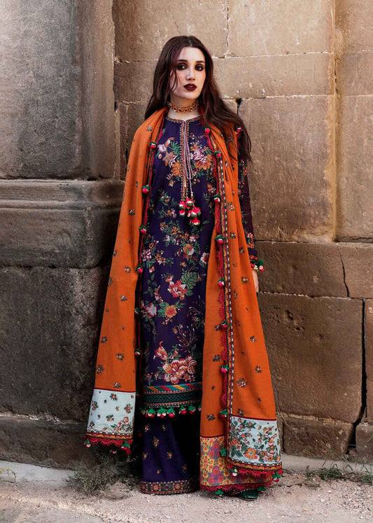3 Piece Embroidered Dhanak Shirt with Embroidered Dhanak Shawl - AJ 680
