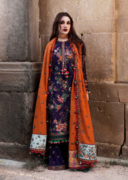 3 Piece Embroidered Dhanak Shirt with Embroidered Dhanak Shawl - AJ 680