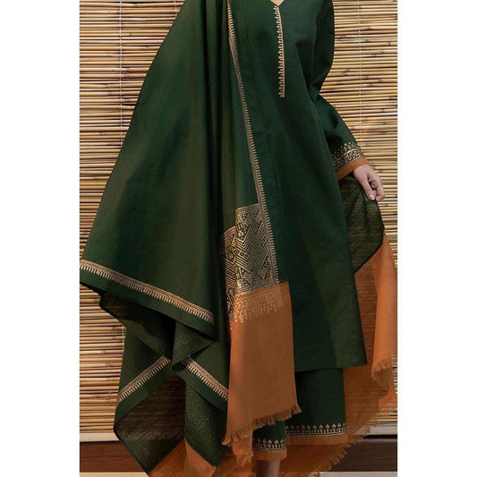 3 Piece Dhanak Shirt with Printed Wool Shawl - BR 1075 - Back