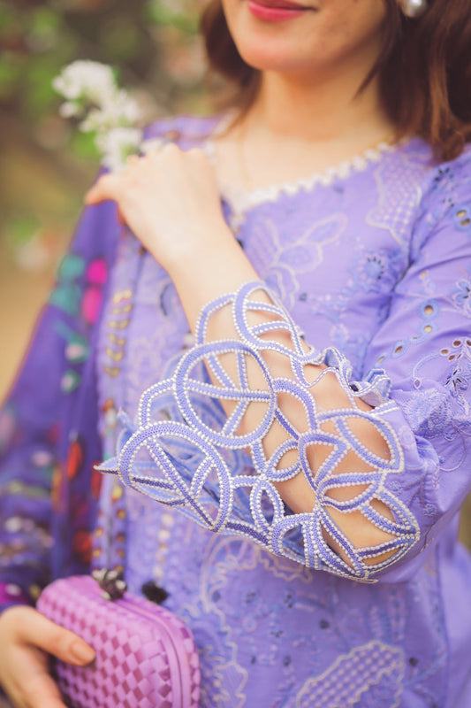 3 Piece Embroidered Lawn Shirt with Digital Printed Poly Lawn Dupatta - MS04 - Back