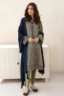JZ 710-3 Piece Unstitched Fully Embroided Dhanak Suit