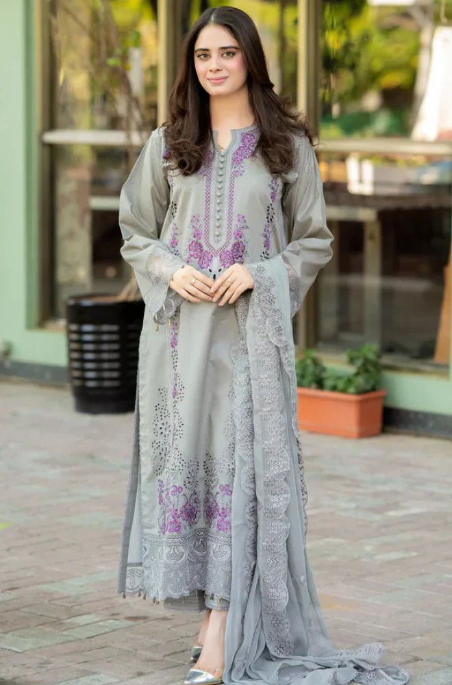 LAWN-3PC UNSTITCHED FULLY EMBROIDERED SHIRT WITH CHIFFON EMBROIDERED DUPATTA-1005