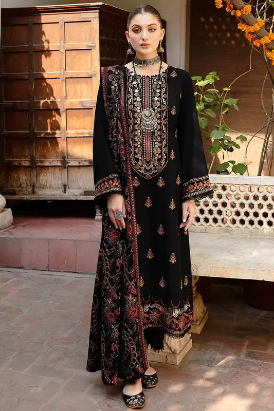 3 Piece Embroidered Dhanak Shirt With Embroidered Dhanak Shawl - RM 650