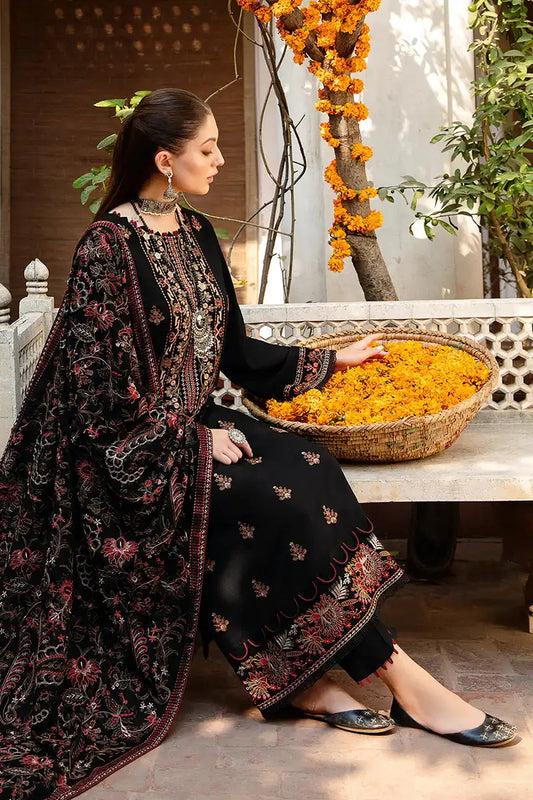3 Piece Embroidered Dhanak Shirt With Embroidered Dhanak Shawl - RM 650 - Back