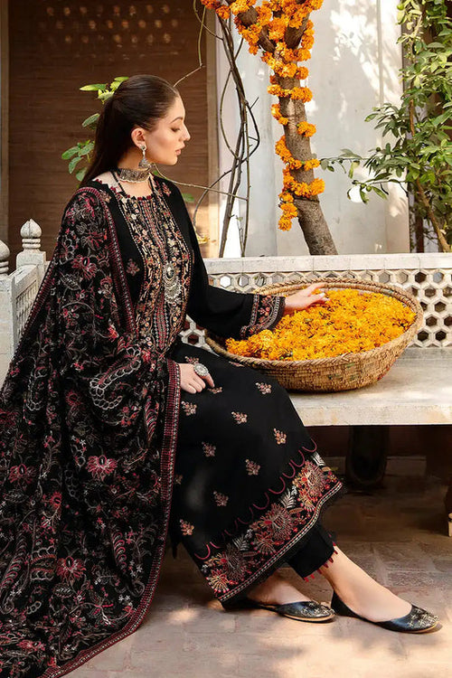 3 Piece Embroidered Dhanak Shirt With Embroidered Dhanak Shawl - RM 650 - Back