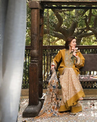 SAPPHIRE-3PC DHANAK EMBROIDERED SHIRT WITH WOOL PRINTED SHWAL AND PRINT TROUSER 3PC-SJ-1690