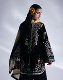 JUGNU AYA-3PC DHANAK EMBROIDERED SHIRT WITH WOOL PRINTED SHAWL  AND TROUSER-SJ-5176