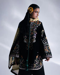 JUGNU AYA-3PC DHANAK EMBROIDERED SHIRT WITH WOOL PRINTED SHAWL  AND TROUSER-SJ-5176