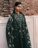 HUSSAIN REHAR-3PC DHANAK EMBROIDERED SHIRT WITH COUTRAI PRINTED SHAWL AND EMB TROUSER SJ-5002