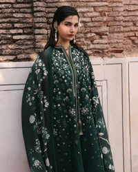 HUSSAIN REHAR-3PC DHANAK EMBROIDERED SHIRT WITH COUTRAI PRINTED SHAWL AND EMB TROUSER SJ-5002