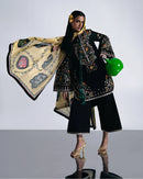 JUGNU AYA-3PC DHANAK EMBROIDERED SHIRT WITH WOOL PRINTED SHAWL  AND TROUSER-SJ-5176