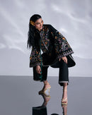 JUGNU AYA-3PC DHANAK EMBROIDERED SHIRT WITH WOOL PRINTED SHAWL  AND TROUSER-SJ-5176