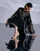 JUGNU AYA-3PC DHANAK EMBROIDERED SHIRT WITH WOOL PRINTED SHAWL  AND TROUSER-SJ-5176
