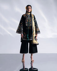 JUGNU AYA-3PC DHANAK EMBROIDERED SHIRT WITH WOOL PRINTED SHAWL  AND TROUSER-SJ-5176